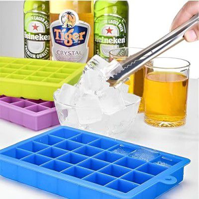 FLOSSYMART ice Ball Maker, Portable Ice Maker Bottle Makes 37 Ice Cubes, Ice Cube Tray for Freezer Moulds Small Cubes Whiskey Fridge Bar Soft Ice Cube Tray (Medium-1, Multi)