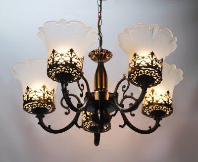 FLOSTON 5 Glass Lamp Colonial Antique Design Chandelier 40W (Black and White) for Home and Decoration