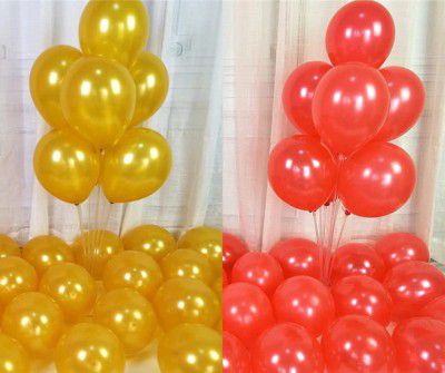 Flyloons Golden Red Balloons Pack of 50 for birthday decoration items also suitable for Anniversary, Wedding, Celebration, Party