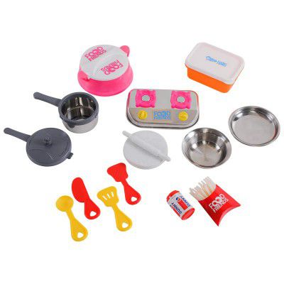 Food Friends Set Non Toxic Plastic Along with Pure Stainless Steel Cooking Accessories for Girls Age 3 Years Plus