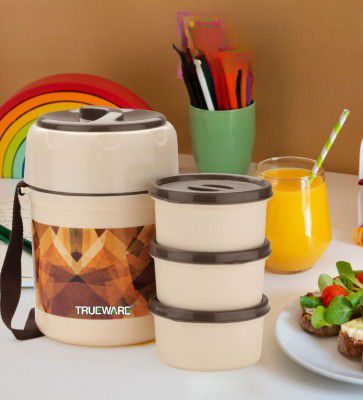 Foody Plus Brown Plastic Thermoware Lunch Box (Set Of 3 Containers)