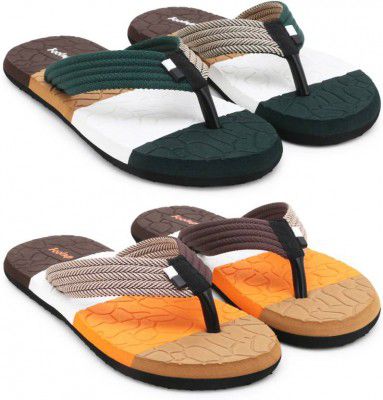 Footup  2 Pairs| EVA| Ultralightweight| Premiun| Comfort| All Seasons Trendy|Slippers Flip Flops  (Multicolor 7)