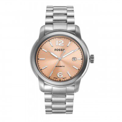 Fossil Men Stainless Steel Heritage Analog Rose Gold Dial Watch-Me3243, Band Color-Silver