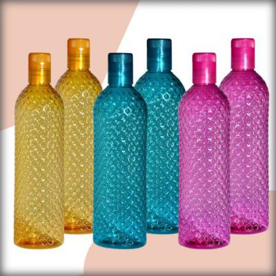 frazix Dimond Design Plastic Fridge,office,Home Water Bottle 1000 ml Bottle  (Pack of 6, Multicolor, Plastic)