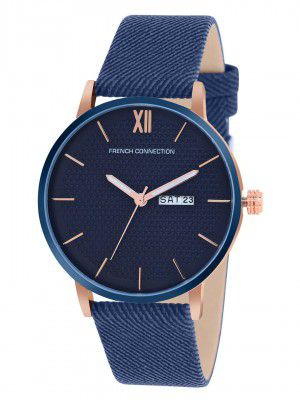 French Connection Leather Analog Blue Dial Men's Watch-Fcn00034E, Band_Silver