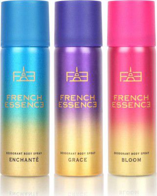 FRENCH ESSENCE Luxury Combo Pack Enchante,Grace & Bloom (50ml Each) Long Lasting Fragrance Deo Deodorant Spray - For Women  (150 ml, Pack of 3)