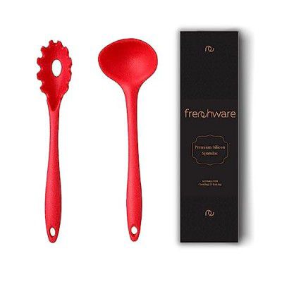 Frenchware Non-Stick Premium Silicone Spatula for Cooking, Baking & Mixing, Seamless Design (Server & Ladle, Red)