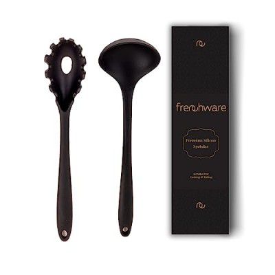 Frenchware Non-Stick Premium Silicone Spatula for Cooking, Baking & Mixing, Seamless Design (Server & Ladle, Black)