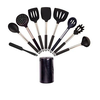 Frenchware (Set of 9) Non-Stick Premium Silicone Spatula for Cooking, Baking & Mixing, Heat-Resistant up to 230°C, Food-Grade & BPA-Free, Dishwasher Safe, FDA Approved (Black)