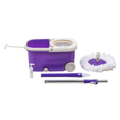 Frestol Plastic Mop with Wheel+1 Refill+Rod - Purple