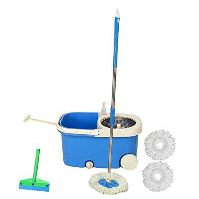 Frestol Steel Mop with Wheel+3 Refill+Rod+Wiper - Blue