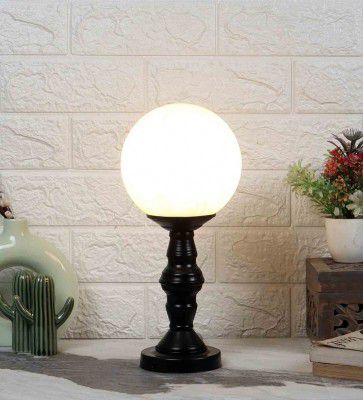 Frosted White & Black Glass & Metal Table Lamp