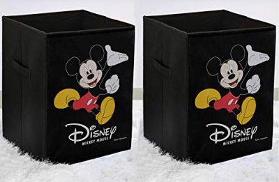 Fun Homes Disney Mickey Mouse Print Non Woven Fabric Foldable Laundry Basket (Set of 2, Black)