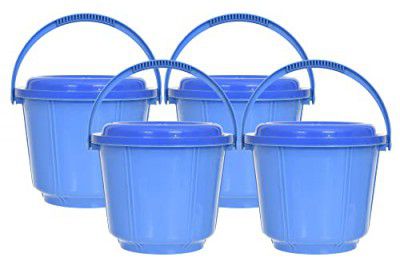 Fun Homes Small Multiuses Plastic Kitchen & Pantry Storage Container/Bucket with Handle & Lid, 5 LTR.- Pack of 4 (Blue)-47FH01235,Standard