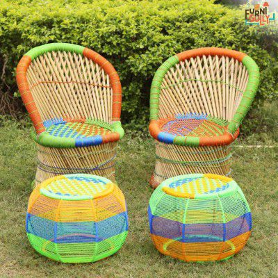 FurniGully Indoor and Living Room Set Bamboo Outdoor Chair  (Multicolor, Pre-assembled)