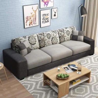 FURNY - Berlando 3 Seater Fabric Sofa Set (Light Grey-Dark Grey)