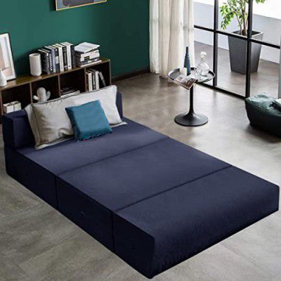 FURNY Dreamstyle 1 Seater Sofa Cum Bed with Pillows (Dark Blue)