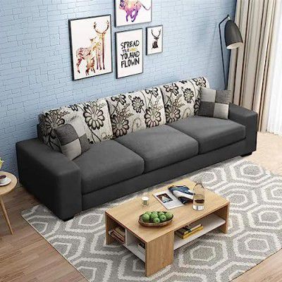 FURNY Erlando 3 Seater Fabric Sofa Set (Dark Grey)