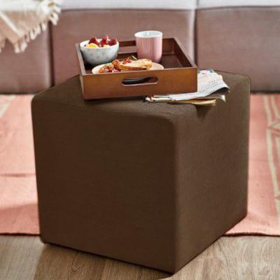 FURNY Layra Pouf in Brown Fabric