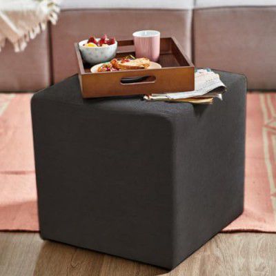 FURNY Layra Pouf in Dark Grey Fabric