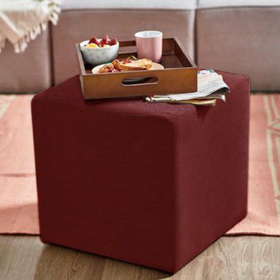 FURNY Layra Pouf in Maroon Fabric