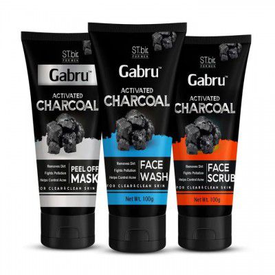 Gabru Charcoal Facial Cleanser for Men, 3 Pack (Black, White and Grey)