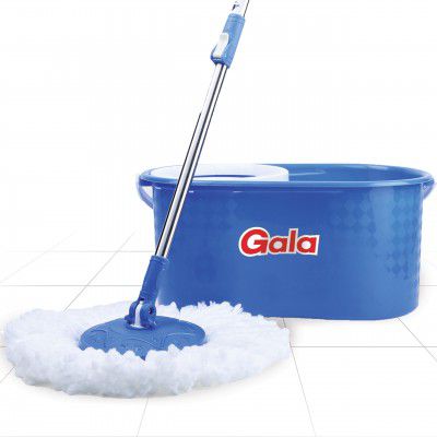 Gala Aqua Spin Mop with 4 Wheels & Big Bucket with 2 Microfiber Refills, Floor Cleaning Mop