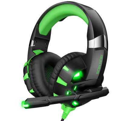 Gaming Headset K2PRO with Microphone Noise Canceling, Surround Sound Stereo Bass LED Lights Over-Ear 3.5mm for PS4 PS5 PC Xbox One (Adapter Needed) (Black-Green)