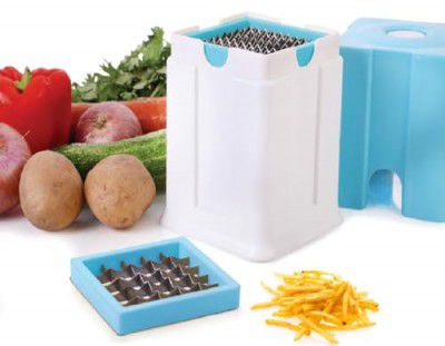 Ganesh Potato Chipser Set - 3-Piece Blue Slicer with 650ml Container Effortless Homemade Chips 2-Pieces Cutting Blades