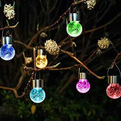 Garden Art (Pack of 2) Hanging Outdoor Decorative Colour Changing Cracked Glass Ball Light with Clip , Solar Powered Waterproof Globe Lighting, Hanging Lantern for Garden,Tree GAXLTD210