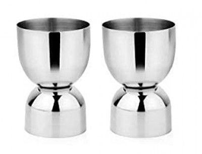 Garden Of Arts Stainless Steel Set of 2 Damru Shape peg Shot Glasses Measure 30 ml and 60 ml 