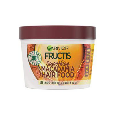 Garnier Fructis, Hair Mask for Dry Unruly Hair, Smoothing & Nourishing, Macadamia Hair Food, 390 ml