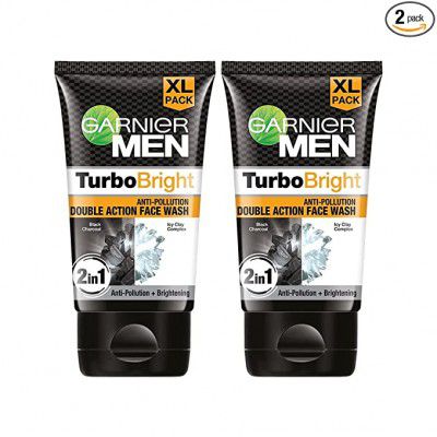 Garnier Men, Face Wash, Brightening & Anti-Pollution, TurboBright Double Action, 300 g (pack of 2)