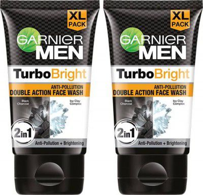 GARNIER Men Turbo Bright Facewash - Charcoal Skin Brightening Facewash, 150gm (Pack of 2) Face Wash  (300 g)