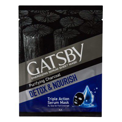 Gatsby Energizing Serum Sheet Mask - Purifying Charcoal | Detox & Nourish | Activated 100% Natural Bamboo Charcoal