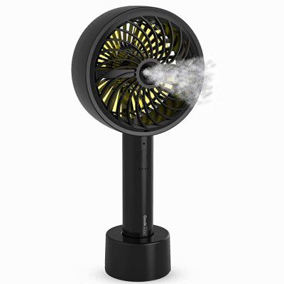 Geek Aire, 5 Inch Rechargeable Misting Turbo Handheld Fan with 2600 mAh Li-ion Battery, 3 speed option and Table dock (Black)