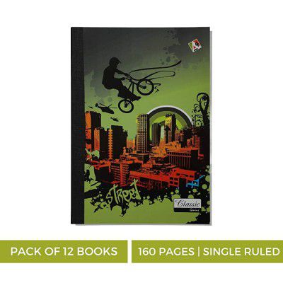 Genius - Classic - Pack of 12 books - Single ruled, Green Adventure, 160 Pages, Size:-29.5 cms x 20.5 cms x 0.8 cms