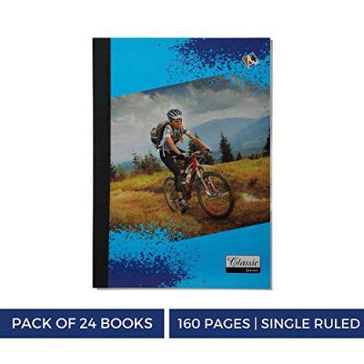 Genius - Classic - Pack of 24 books - Single ruled, Blue Adventure, 160 Pages, Size:-29.5 cms x 20.5 cms x 0.8 cms