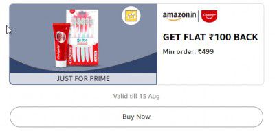 Get Flat ₹100 Back Min order: ₹499 On Colgate