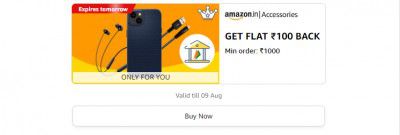 Get Flat ₹100 Cashback on minimum order of ₹1000 on Mobile Accessories.