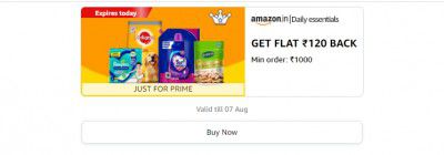 Get Flat ₹120 Cashback on minimum order ₹1000 on Daily Essentials