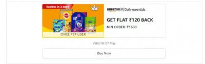 Get Flat ₹120 cashback on Minimum order of ₹1500 | Valid on Daily Essentials