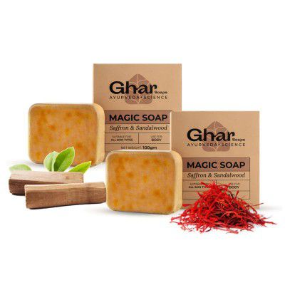 Ghar Soaps Sandalwood & Saffron Magic Soaps (100 Gms Pack Of 2) | Skin Brightening Soap For Men & Women