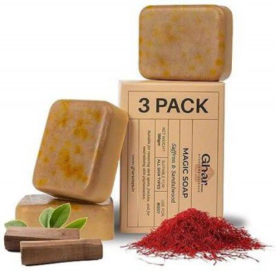 GharSoaps Sandal Wood And Saffron Soap For Glowing & Refreshing Skin (pack of 3)  (3 x 100 g)