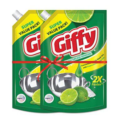 Giffy Green Lime & Active Salt Dishwash Liquid Gel 900ml (Pack of 2)