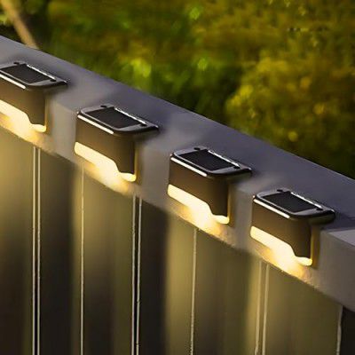 GIGAWATTS Boundary Solar Stairs Light Automatic Sensor Weather Resistant Easy Installation Energy Efficient Outdoor Versatile Lamp for Home Garden Balcony (Black, Pack of 4)