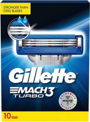 Gillette Mach3 Turbo 3-Bladed Cartridges for Anti-Friction Shaving (Pack of 10)