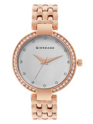 Giordano AW22 Collection Analogue Watches for Women Stylish Metal Strap with Diamond Studded Dial Ladies Wrist Watch| 3 Hands Mechanism Ideal Gift for Female - GD-2141