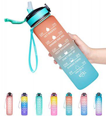 Giotto by VLSA® 32oz/22oz Leakproof BPA Free Drinking Water Bottle with Time Marker & Straw to Ensure You Drink Enough Water Throughout The Day for Fitness (32 oz, B2.Ombre Orange Green)