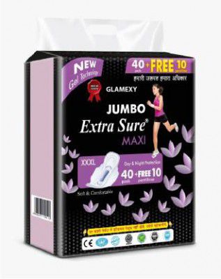 Glamexy Sanitary Pads Day & Night Protection-XXXL (40 pads + 10 Pantyliner) Sanitary Pad  (Pack of 50)